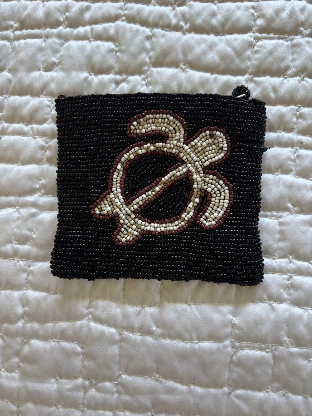 Beaded Black Turtle Motif Coin Purse